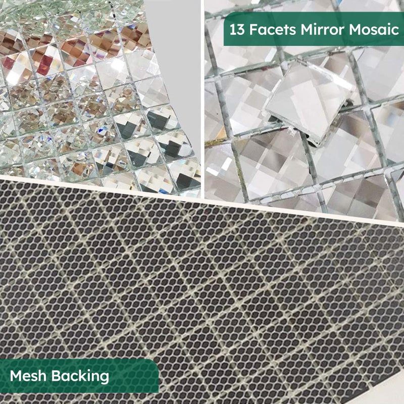 Diflart Mirror Backsplash, 3/4 Inch Silver Square, Crystal Diamond Mirror Glass Mosaic Tile for Kitchen Bathroom Wall, Pack of 5 Sheets - Image 4